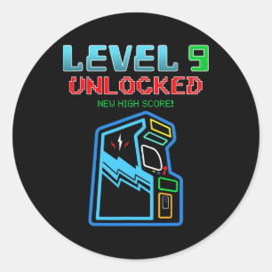 Level 9 Unlocked New High Score Arcade Game Birthd Classic Round Sticker