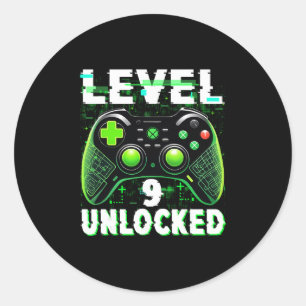 Level 9 Unlocked Shirt Funny Video Gamer Geek 9th Classic Round Sticker