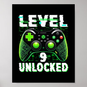 Level 9 Unlocked Shirt Funny Video Gamer Geek 9th Poster
