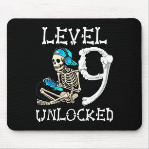 Level 9 Unlocked Skeleton Gamer Video Gaming 9th B Mouse Mat