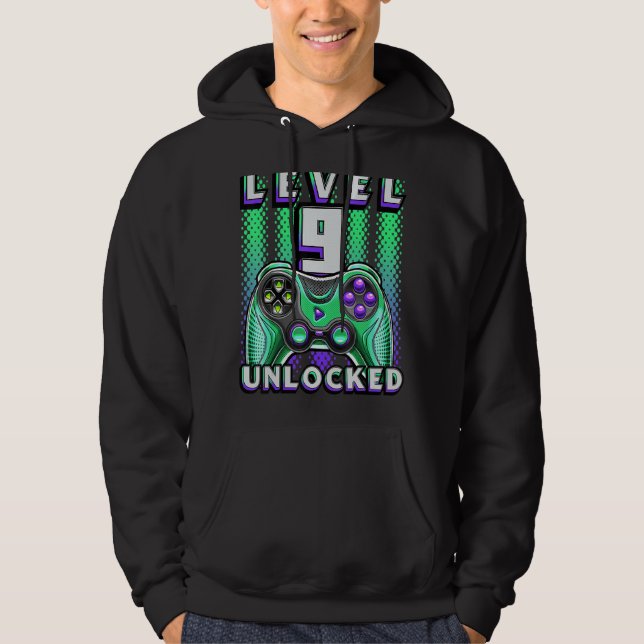 Level 9 Unlocked Video Game 9th Birthday Gamer  Bo Hoodie (Front)