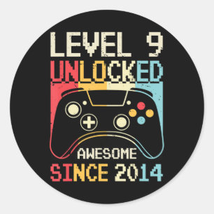 Level 9 Unlocked Video Game 9th Birthday Gamer Boy Classic Round Sticker