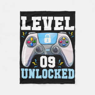 Level 9 Unlocked Video Game 9th Birthday Gamer Boy Fleece Blanket