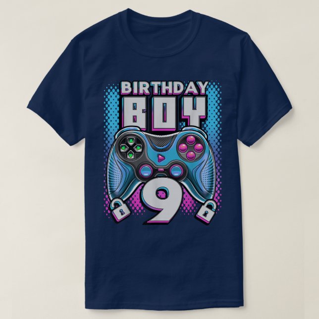 Level 9 Unlocked Video Game 9th Birthday Gamer Boy T-Shirt (Design Front)