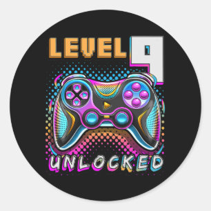 Level 9 Unlocked Video Game 9th Birthday Gamer Classic Round Sticker