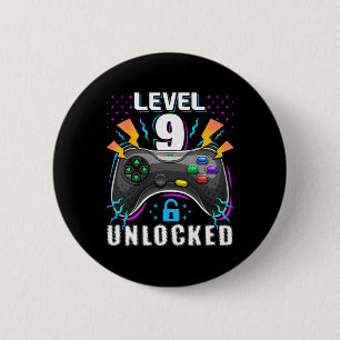 Level 9 Unlocked Video Game 9th Birthday Gamer Gif 6 Cm Round Badge