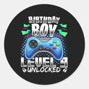 Level 9 Unlocked Video Game 9th Birthday Gamer Gif Classic Round Sticker