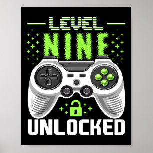 Level 9 Unlocked Video Game 9th Birthday Gamer Gif Poster