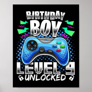 Level 9 Unlocked Video Game 9th Birthday Gamer Gif Poster