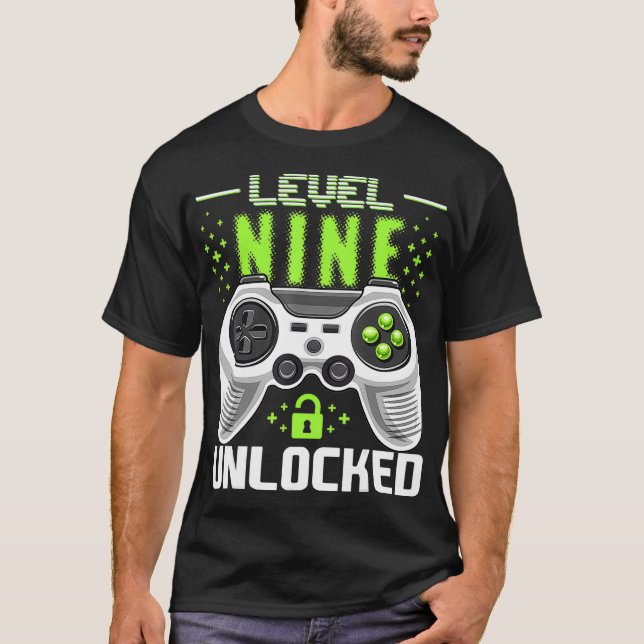 Level 9 Unlocked Video Game 9th Birthday Gamer Gif T-Shirt (Front)