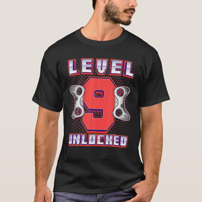 Level 9 Unlocked Video Game 9Th Birthday Gamer Gif T-Shirt (Front)