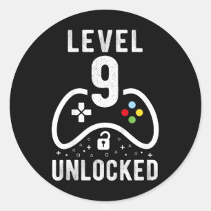 Level 9 Unlocked Video Game 9th Birthday Gift  Classic Round Sticker