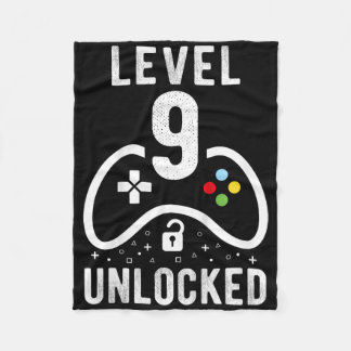 Level 9 Unlocked Video Game 9th Birthday Gift  Fleece Blanket