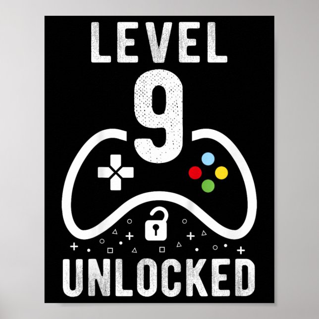 Level 9 Unlocked Video Game 9th Birthday Gift  Poster (Front)