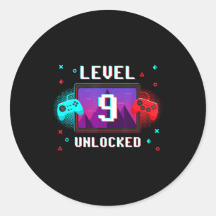 Level 9 Unlocked Video Gamer Funny 9th Birthday Bo Classic Round Sticker