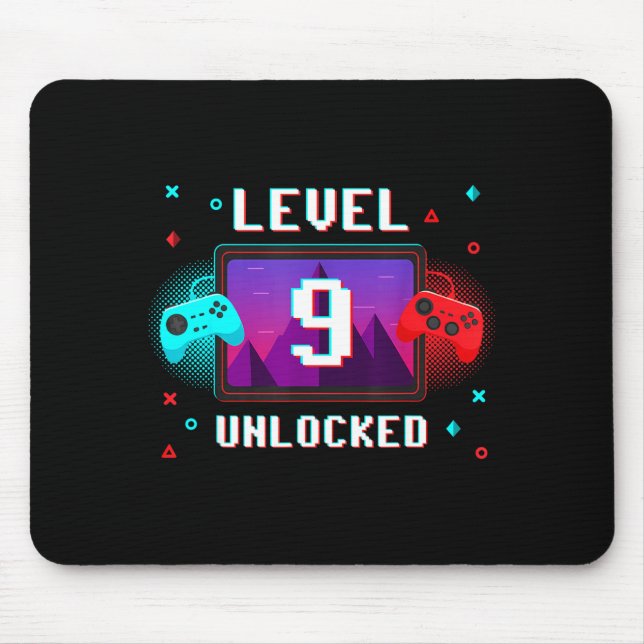 Level 9 Unlocked Video Gamer Funny 9th Birthday Bo Mouse Mat (Front)