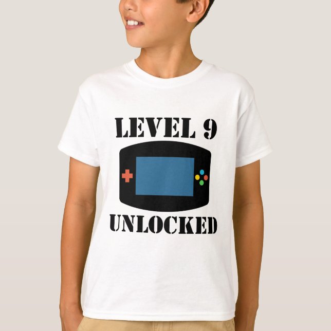 Level 9 Unlocked Video Games 9th Birthday T-Shirt (Front)