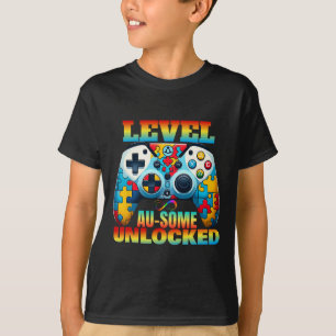 Level Au-some Unlocked Video Game Controller Autis T-Shirt