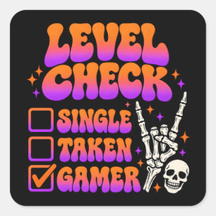 Level check gamer humour for gaming fans square sticker