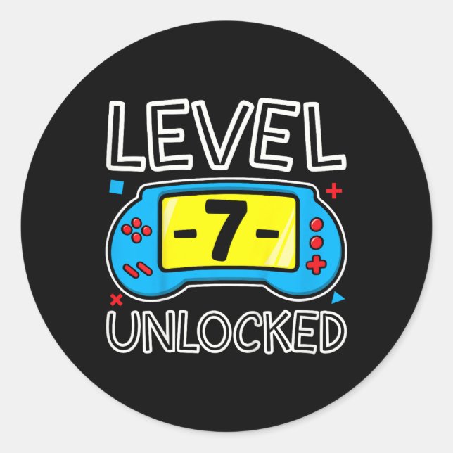 Level Seven Unlocked Video Game Boys Birthday 7 Ye Classic Round Sticker (Front)