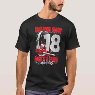 Level Unlocked 18th Birthday 18 Years Boy Girl Gam T-Shirt