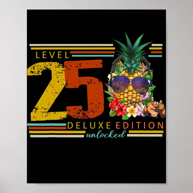 Level unlocked 25th birthday 25 years gaming poster (Front)