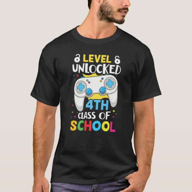 Level Unlocked 4th Grade Primary School Schulkind  T-Shirt (Front)