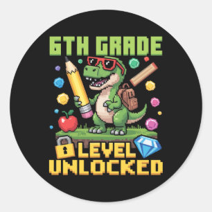 Level Unlocked 6th Grade Dinosaur Ck To School Gam Classic Round Sticker