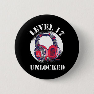 Level Unlocked Boys 17th Birthday Gamer 6 Cm Round Badge