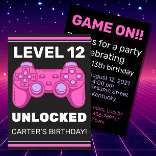 Level Unlocked Kid's Birthday Personalised Invitat Invitation