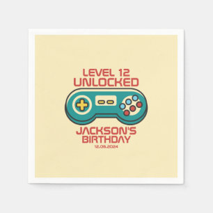 Level Unlocked Retro Gamer Boy Teen Birthday Party Napkin
