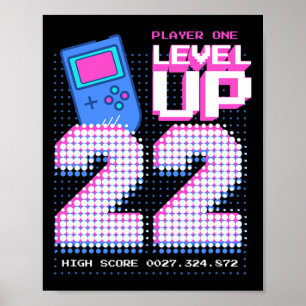 Level Up 22nd Birthday Shirt Funny Video Gamer 22 Poster