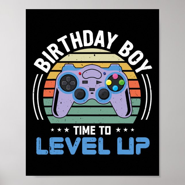 Level Up Birthday Boy Video Game Kids Party  Poster (Front)