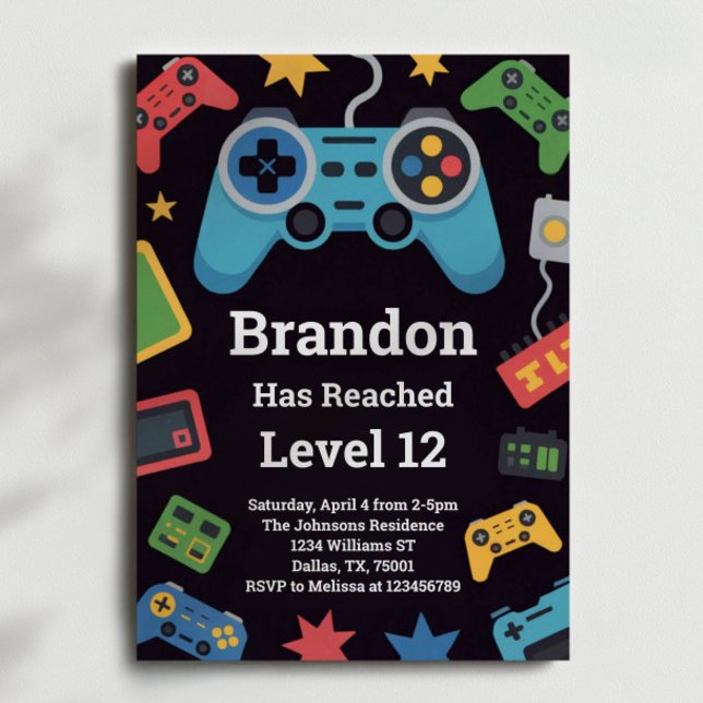 Level Up Boys Gamer 12th Birthday Party Invitation (Creator Uploaded)