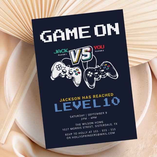 Level Up Colourful Gamer Boys Video Game Birthday Invitation (Creator Uploaded)