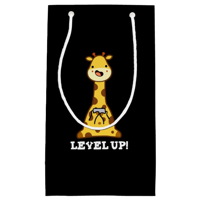 Level Up Funny Giraffe Pun Dark BG Small Gift Bag (Front)