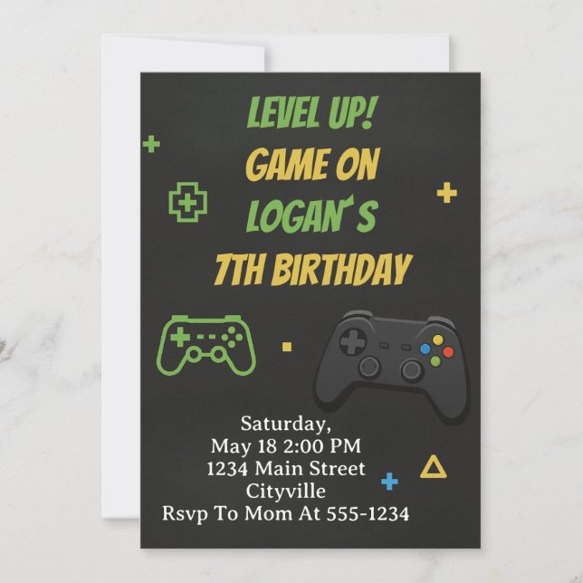 Level Up Game On Birthday Invitation (Front)