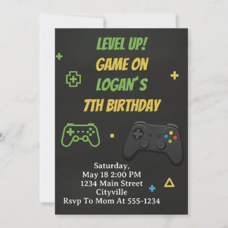 Level Up Game On Birthday Invitation