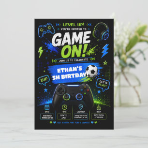 Level Up Game On Birthday Party Invitation