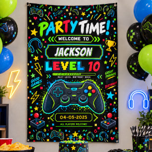 Level Up Gamer 10th  Birthday Boy  Party  Banner