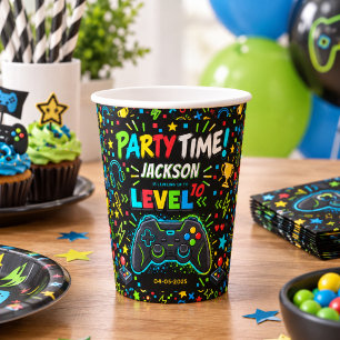 Level Up Gamer 10th Birthday Boy Party Paper Cups