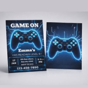 Level Up Gamer Birthday Invitation – Neon Game