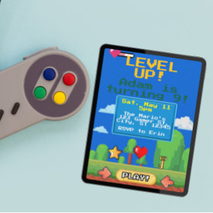 Level Up gamer birthday party Invitation