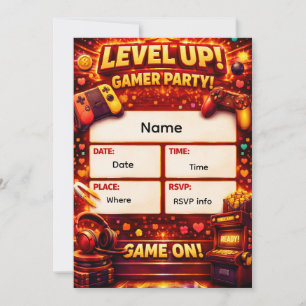 Level Up Gamer Party Invitation