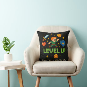 Level Up Gamer Pillow – Retro Pixel Gaming Decor