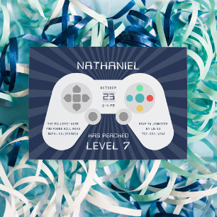 Level Up   Gamer Theme Birthday Party Invitation