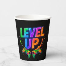 Level Up,  Gamer themed custom photo paper cups