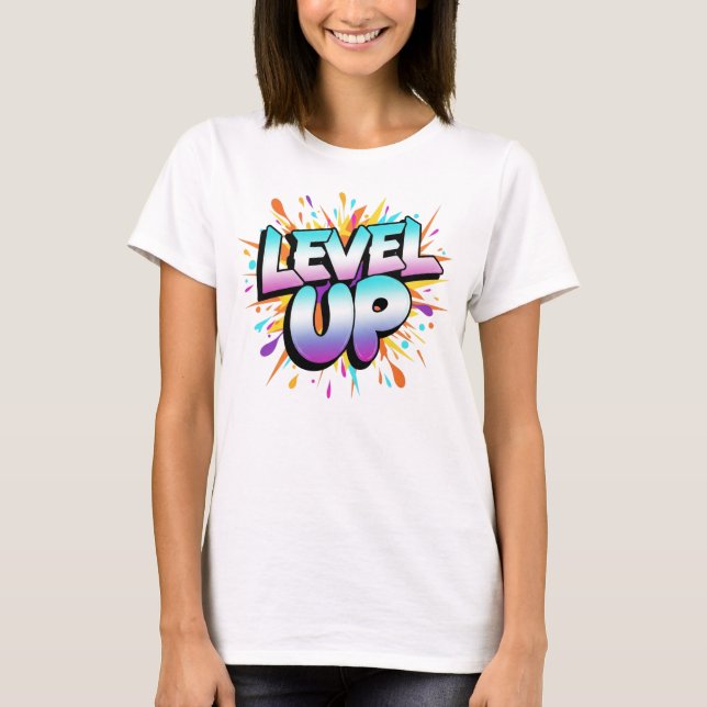 Level Up – Gradient Power Burst Typography T-Shirt (Front)