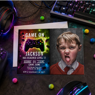 Level Up! Neon Video Game Birthday Party Invitatio Invitation