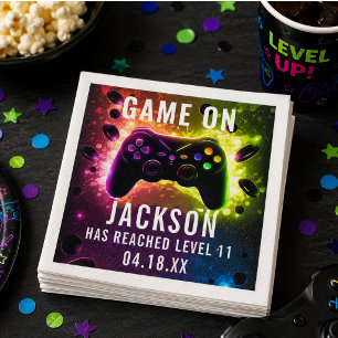 Level Up! Neon Video Game Birthday Party Napkin